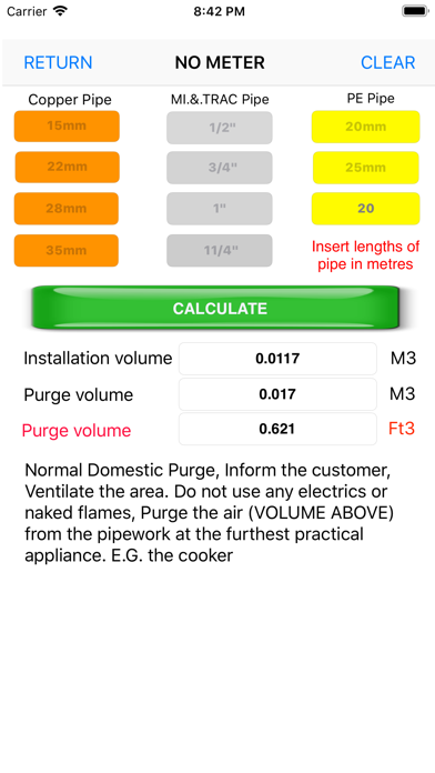 GB Gas Purging Calculator Screenshot