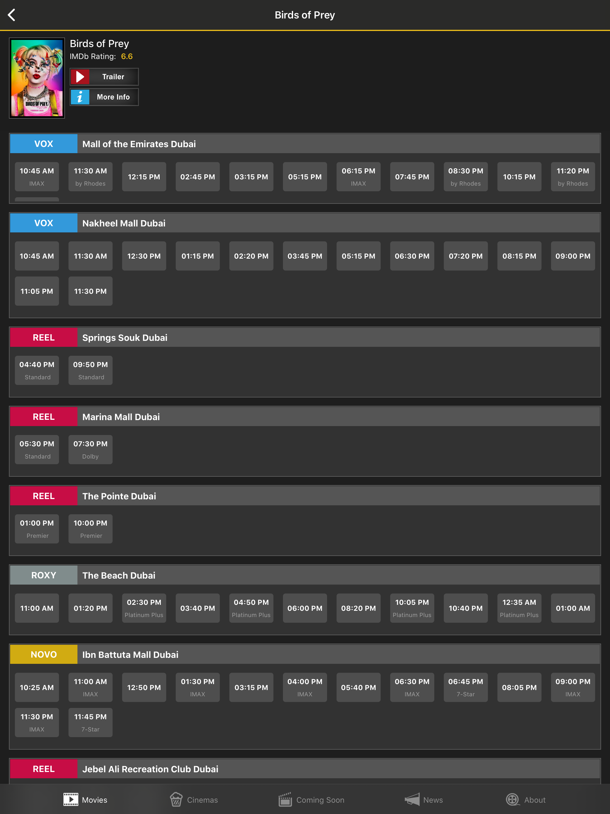 UAE Cinema Showtimes - Lite