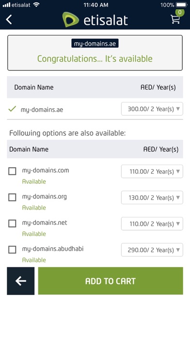 Etisalat Domains Screenshot