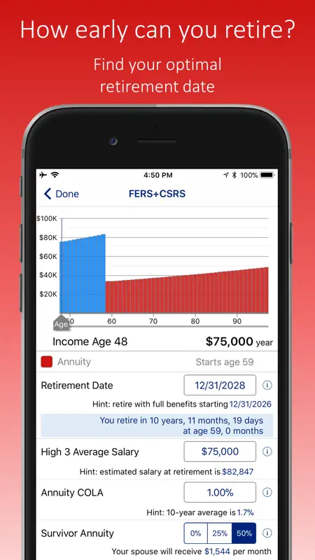 FERS+CSRS Retirement Estimator screenshot 2 of 5