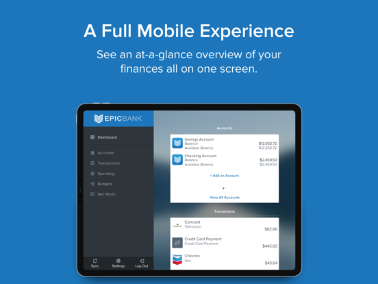 Epic Bank iPad screenshot 2 - Finance app