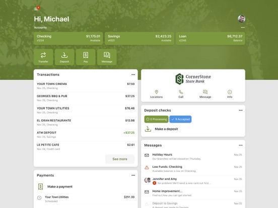 CornerStone State Bank iPad screenshot 1 - Finance app