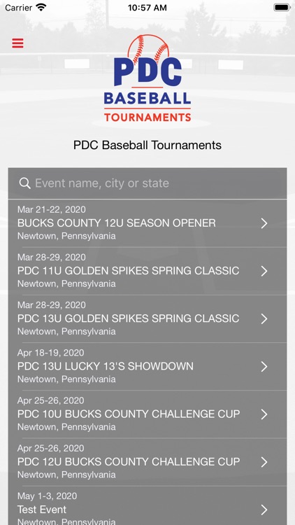 PDC Baseball Tournaments