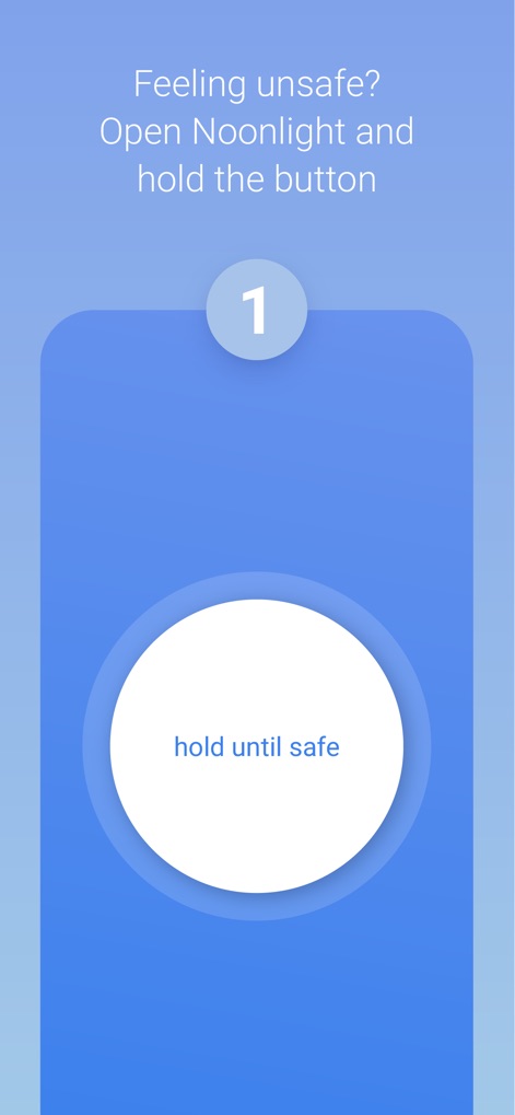 Noonlight: Feel Protected 24/7 - The app simplifies emergency activation with clear instructions such as 'Feeling unsafe? Open Noonlight and hold the button' and a prominent 'hold until safe' trigger.