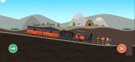 Brick Train Game:Kid & Toddler - Embark on railway adventures within dynamic environments, encountering interactive mini-game elements like construction workers and track obstacles to navigate.