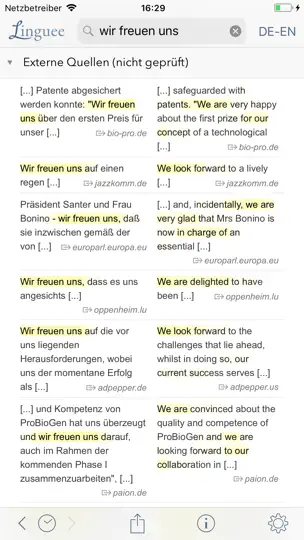 Screenshot von Wörterbuch Linguee auf dem iPhone 4