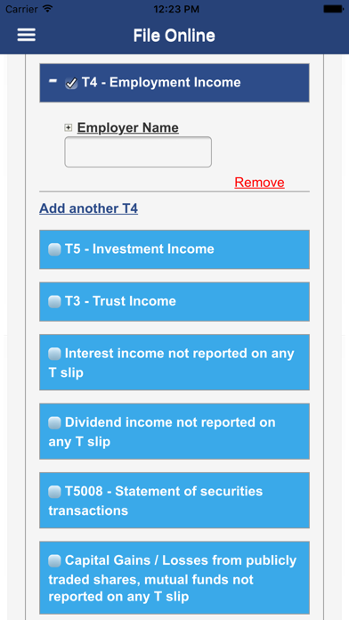 eFile Canadian Tax Return Screenshot