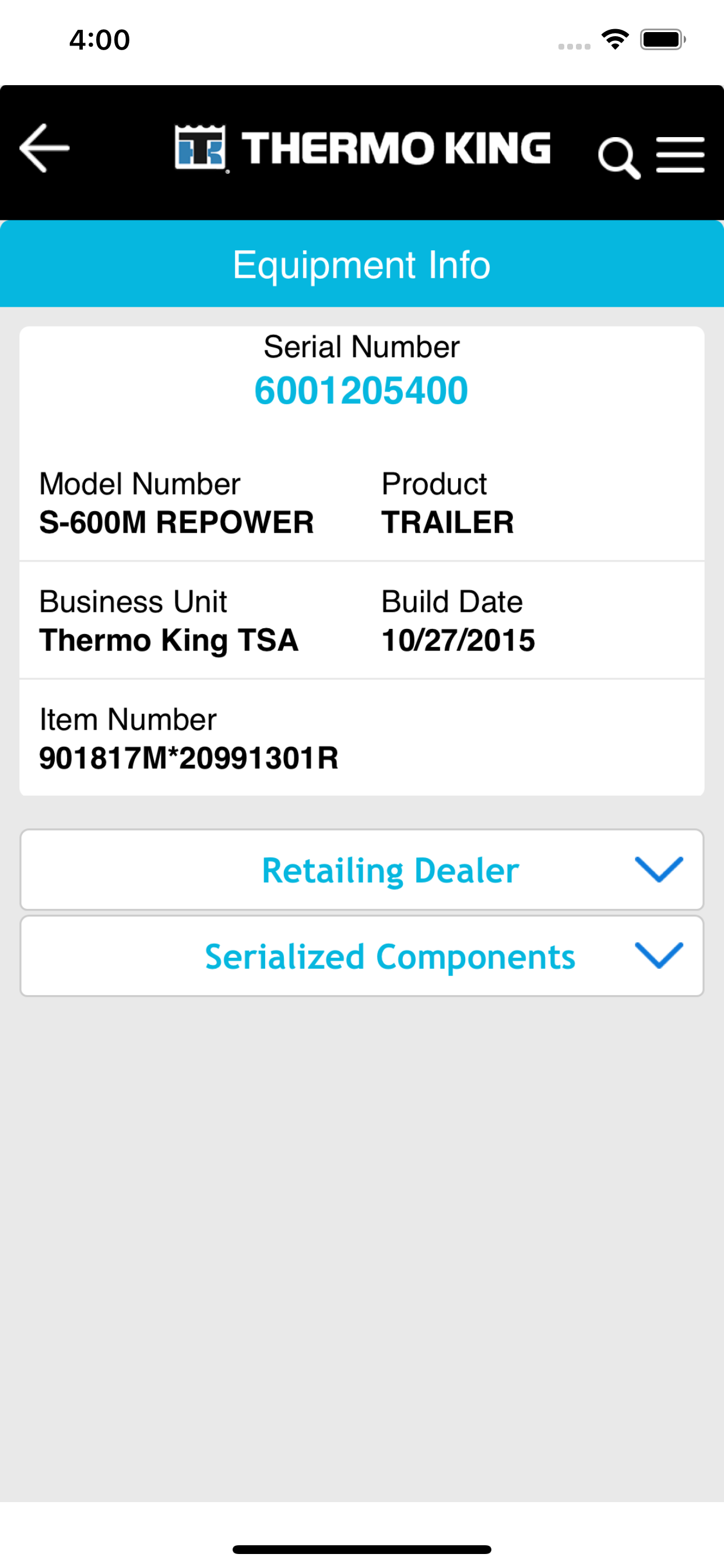 Trane Technologies WMS screenshot 3
