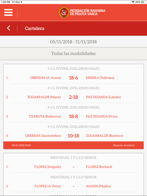 Screenshot #6 pour Fed. Navarra de Pelota Vasca
