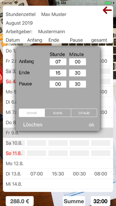 Minijob Stundenzettel Screenshot