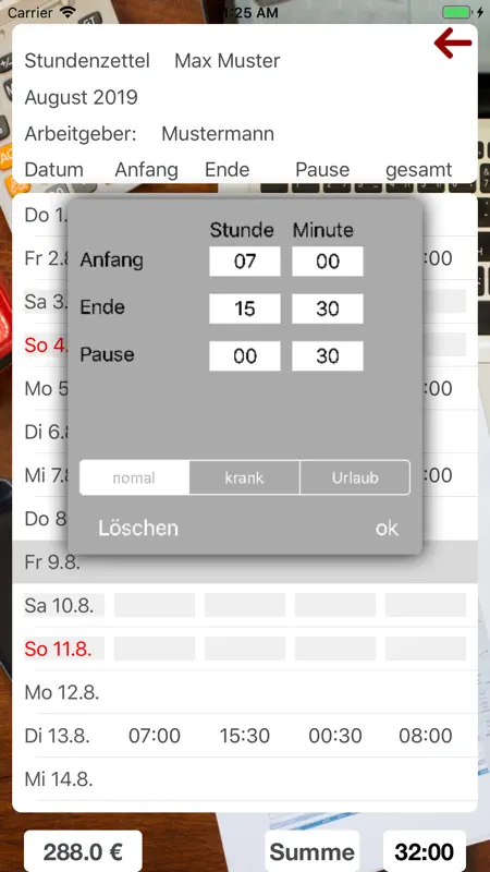 Minijob Stundenzettel screenshot 4 of 5