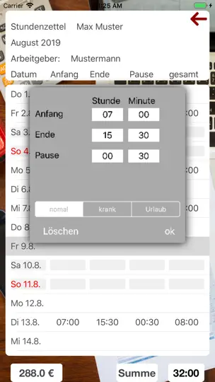 Screenshot von Minijob Stundenzettel auf dem iPhone 4