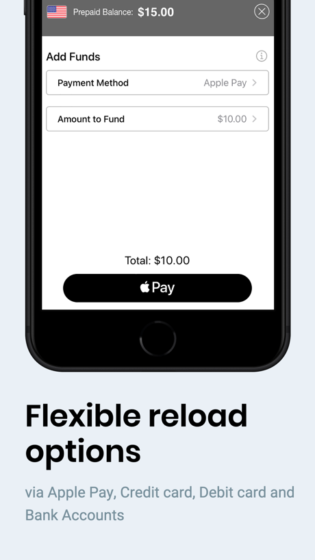 PayRange App Store screenshot 4, headline “Flexible reload options”. Phone cut off at the head.