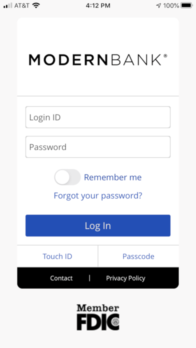 Modern Bank Mobile Banking Screenshot