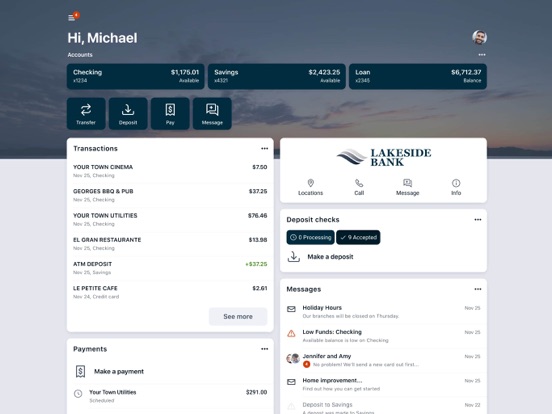 Lakeside Bank iPad screenshot 1 - Finance app