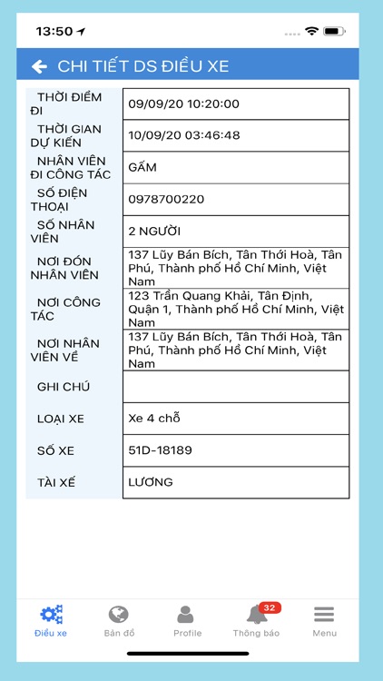 Đặt Xe Nội Bộ