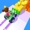 Let's go on an incredible adventure with funny cars and little humans, collecting cubes and building roads from them