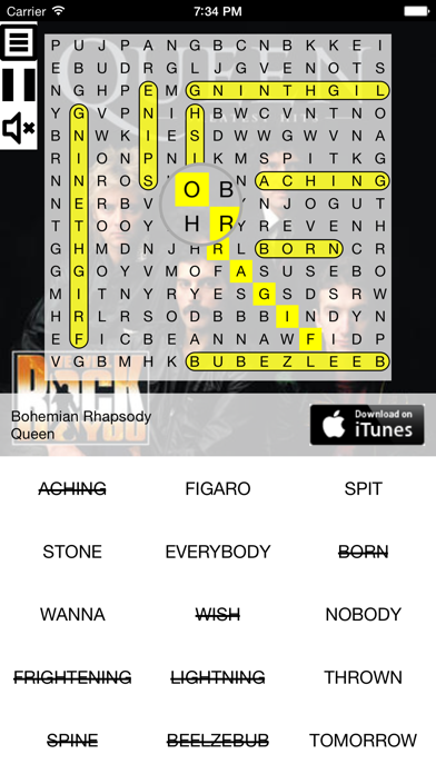 Lyric Jukebox Word Search Screenshot