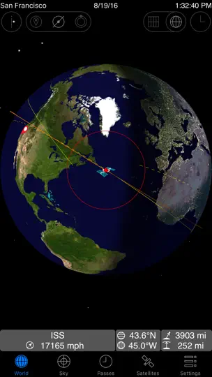 Capture d'écran de GoISSWatch ISS Tracking sur iPhone 1