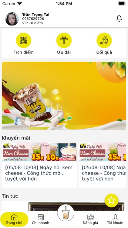 Miutea – Đặt hàng tích điểm