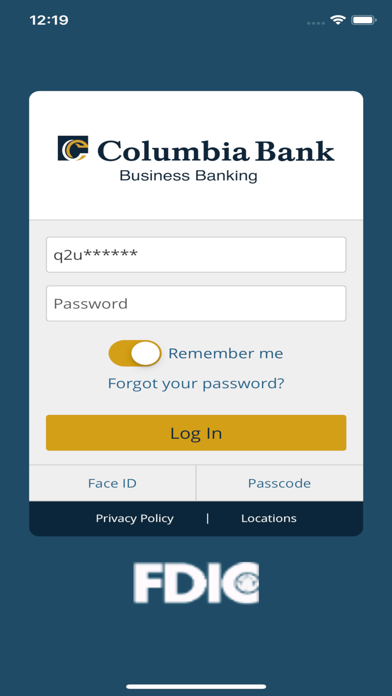 Columbia Bank Business Banking Screenshot