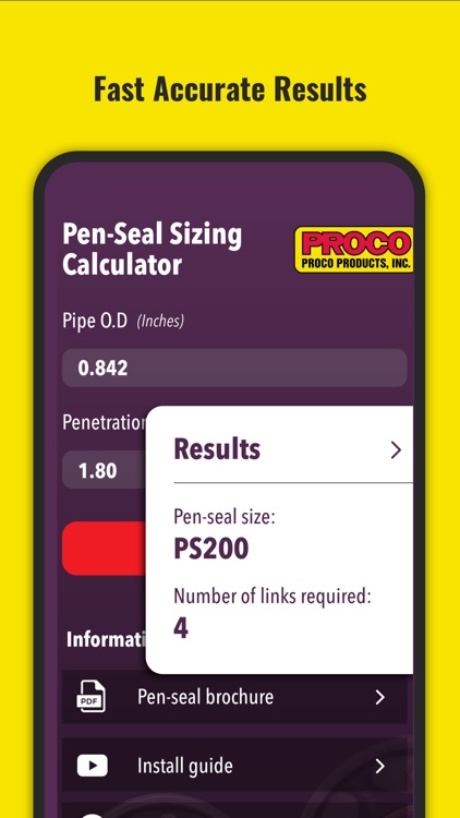 PROCO Pen-Seal calculator
