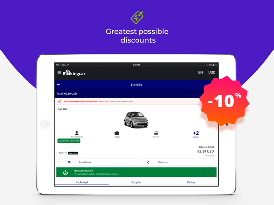 Bookingcar - cheap car rentals iPad screenshot 5 - Travel app