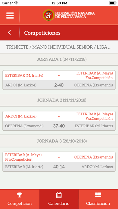 Fed. Navarra de Pelota Vasca Screenshot