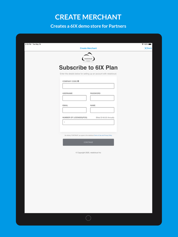 retailcloud partner admin iPad screenshot