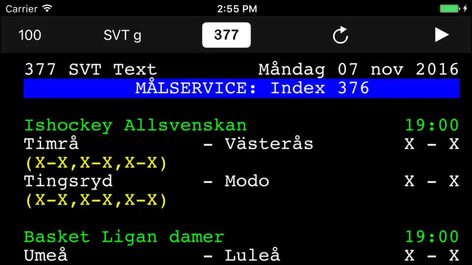 Captura de pantalla de TextTV en iPhone 5