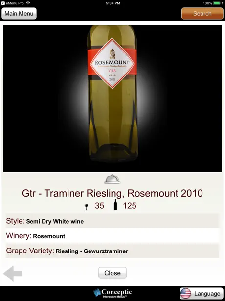 eMenu wine list