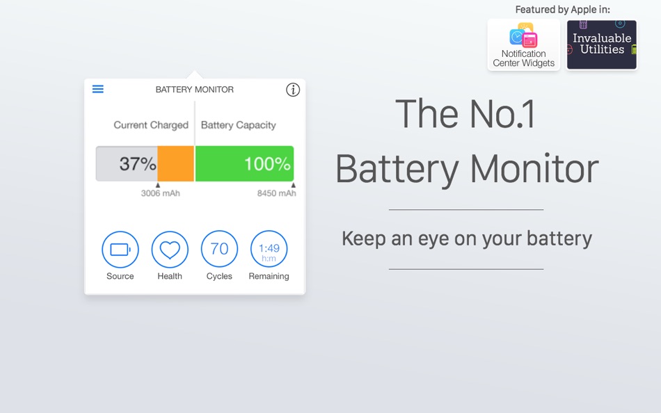 #1. Battery Monitor: Health, Info (macOS) 由: Rocky Sand Studio Ltd.