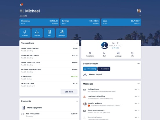Gulf Atlantic Bank iPad screenshot 1 - Finance app