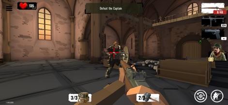 World War Polygon- WW2 shooter - Face off against a formidable Captain within the atmospheric confines of a church, engaging in direct combat amidst environmental debris.