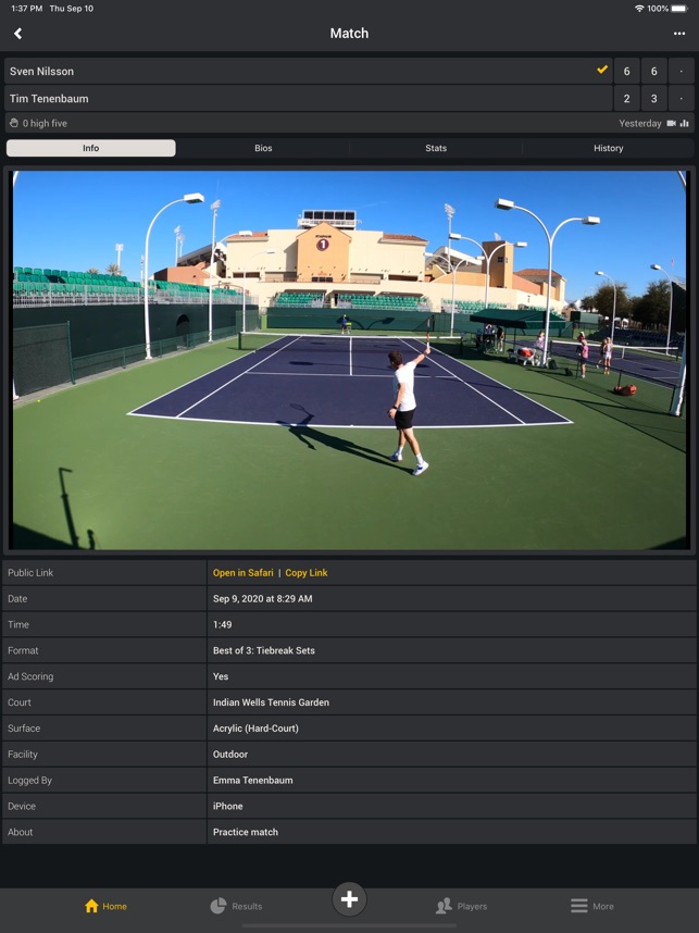 Smashpoint Tennis Tracker dans l'App Store