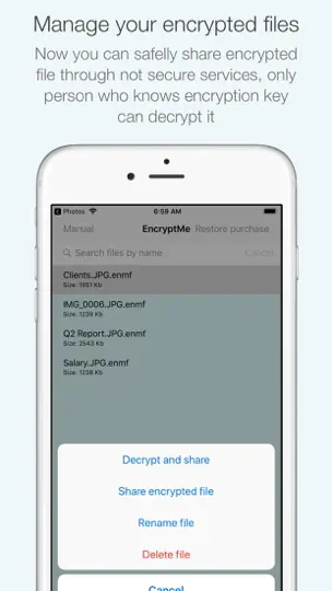 Captura de pantalla de EncryptMe en iPhone 4
