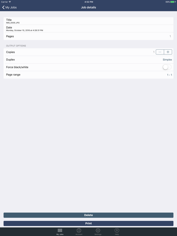 SafeCom Mobile Print iPad screenshot