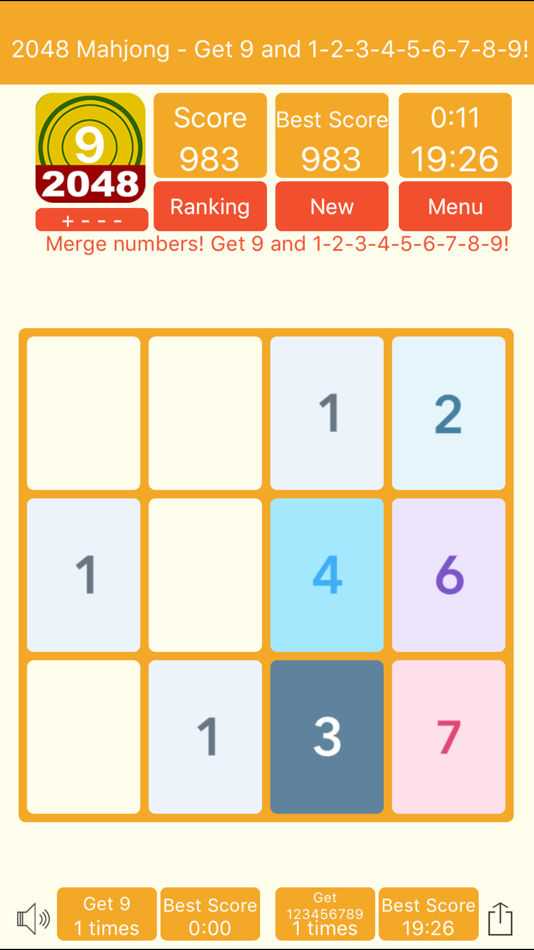 #1. 2048 Mahjong - Get 9 and 1-9! (iOS) 由: Shen Zhongyuan