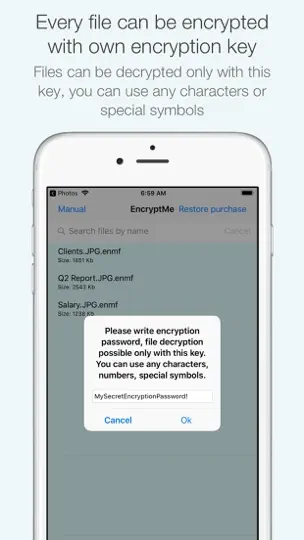 Captura de pantalla de EncryptMe en iPhone 2