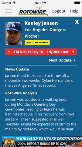 RotoWire Fantasy News Centerのおすすめ画像2