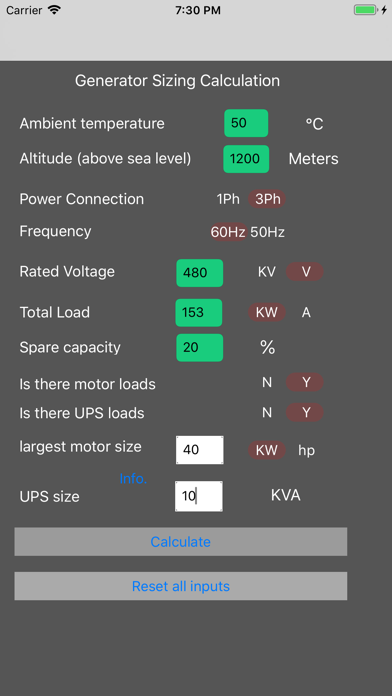 Generator Sizing Calculation screenshot 2