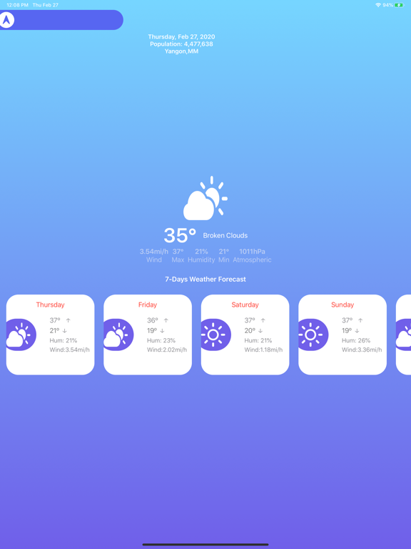 7DayWeather iPad screenshot 1 - Weather app