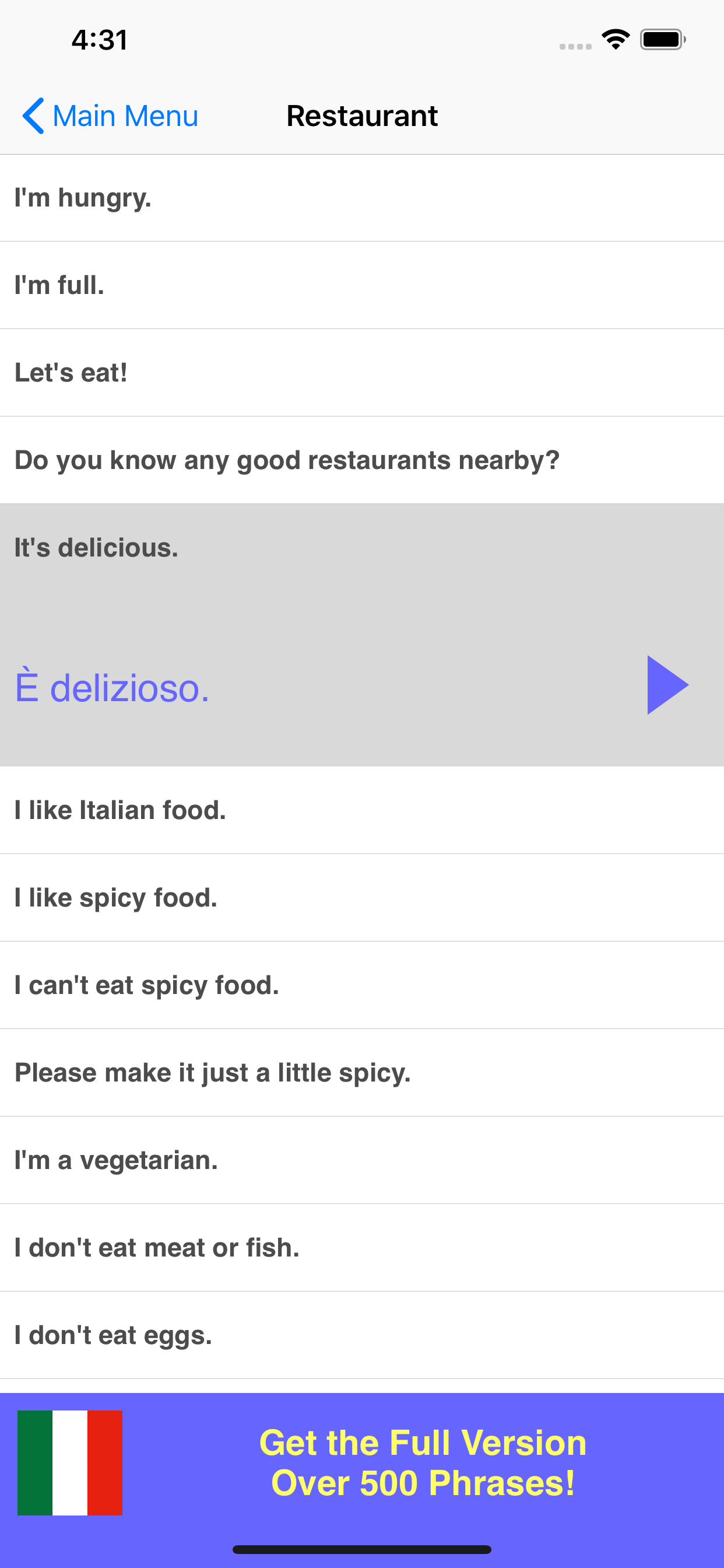 Speak Italian Phrasebook Lite screenshot 4