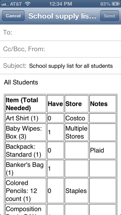 School Supply List review screenshots