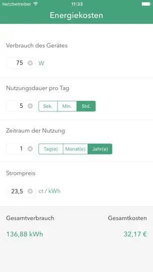 Screenshot von Energiekosten-Rechner auf dem iPhone 1