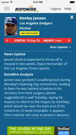 Game screenshot RotoWire Fantasy News Center apk