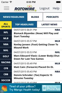 Game screenshot RotoWire Fantasy News Center mod apk