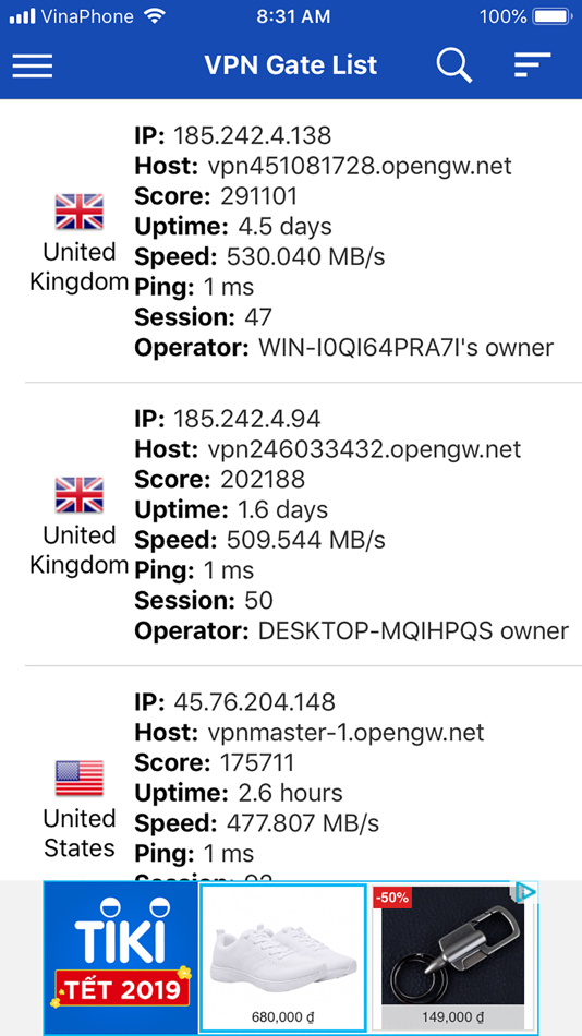 #1. VPN Gate List (iOS) By: Hoang Nguyen Dong