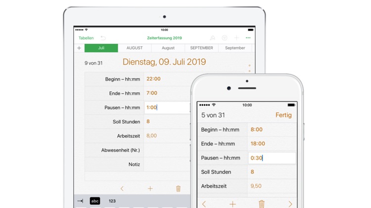 Zeiterfassung 2019 für Numbers