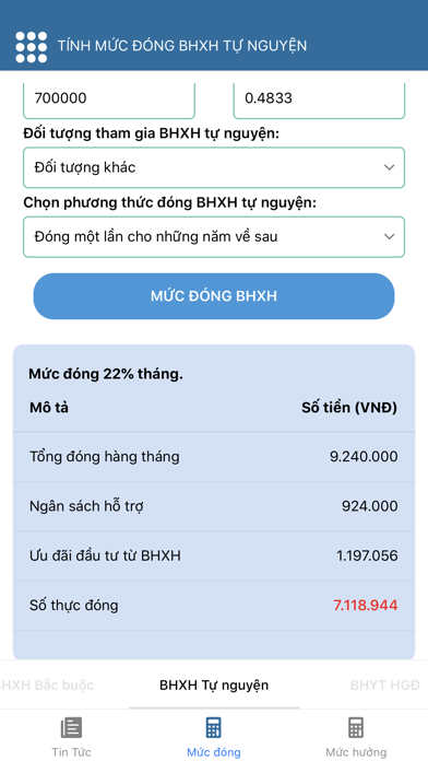 iCD-Tính mức hưởng BHXH Screenshot